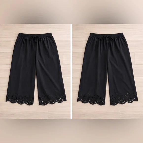 BloomChic Black Cropped Wide-Leg Pants with Laser-Cut Hem size 22-24 - NWT - Picture 2 of 9